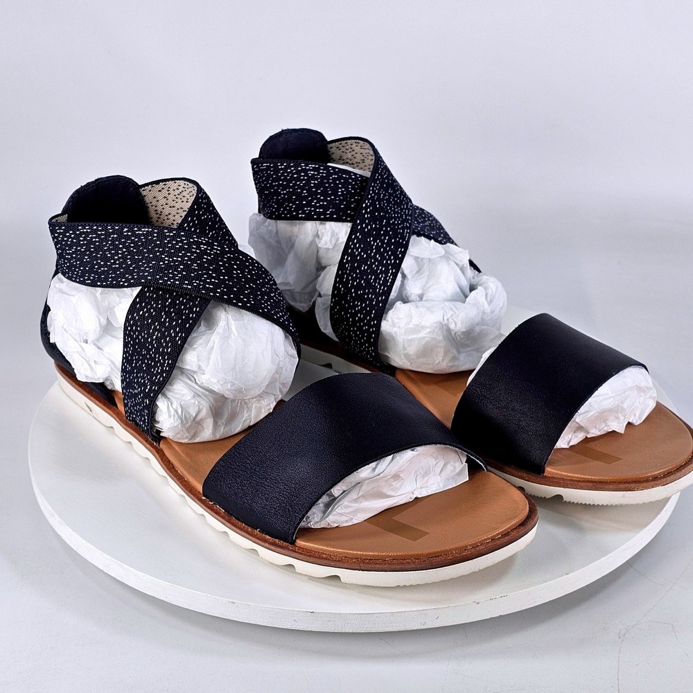 New Sorel Ella II Sandal Navy Blue Leather Elastic Straps NL4041-466 Womens 10